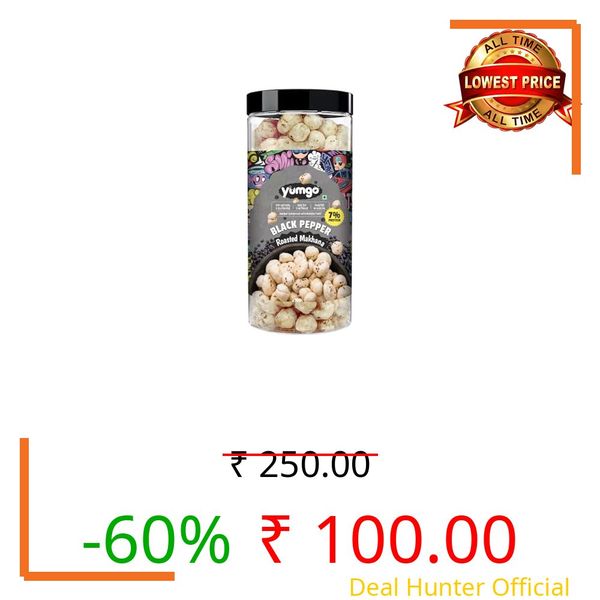 Yumgo Black Pepper Roasted Makhana | Crunchy Foxnuts, Lotus Seeds | Healthy & Guilt-Free Snack |Cholesterol Free | Gluten Free Rich In Protein & Fiber | Roasted in Olive Oil| Fit for Fasting 80gm