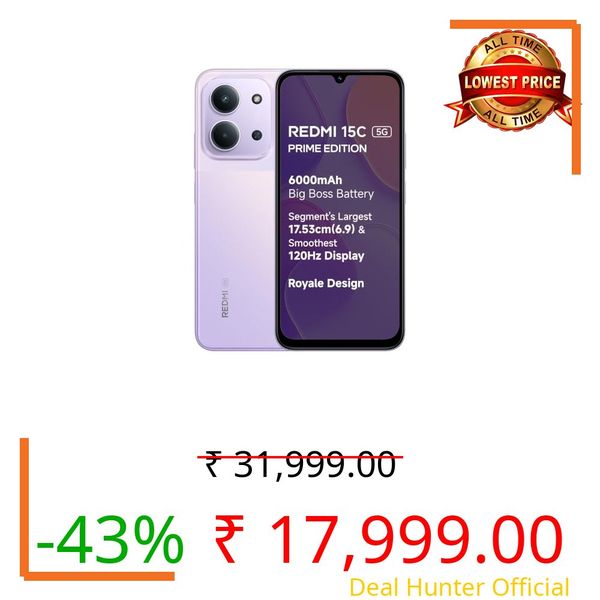 Redmi 15C 5G Prime Edition Dusk Purple 6GB + 128GB | Massive 6000mAh Battery | Segment's Largest 17.53cm Display Up to 120Hz | MediaTek Dimensity 6300 | 33W Fast Charging | 50MP AI Dual Camera