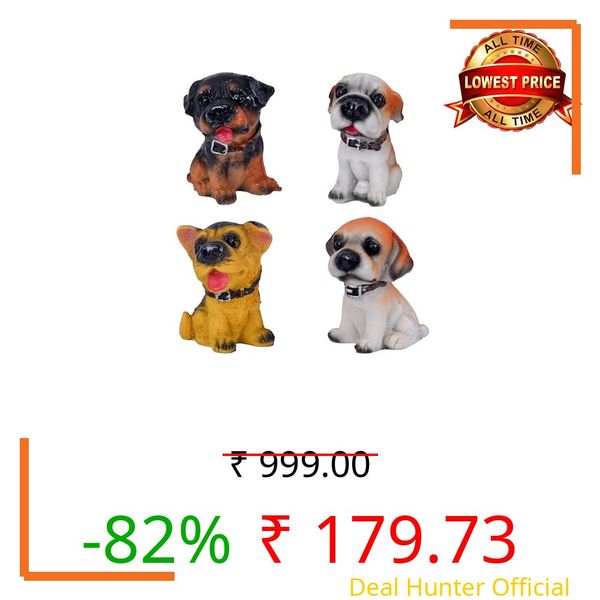Cortina 4 Pcs Assorted Dog Miniature Figurines Showpiece for Him/Her, Home Decor, Table, Car Dashboard, Bedroom,Cake Decoration Items | Birthday Return Gift, Festive Decor (Multicolor)