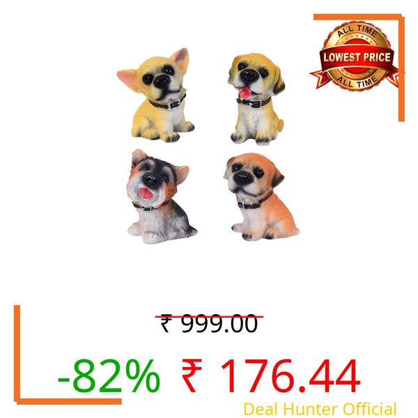 Cortina 4 Pcs Assorted Dog Miniature Figurines Showpiece for Him/Her, Home Decor, Table, Car Dashboard, Bedroom,Cake Decoration Items | Birthday Return Gift, Festive Decor (Multicolor)