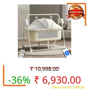 Infantso Smart Electric Baby Cradle Swing - Bluetooth & Remote Control, Customizable Swing Time,Adjustable 5-Speeds, Automatic Swing Cradle for 0-12 Month, Soft Mattress, Safe & Spacious Palna/Jhula