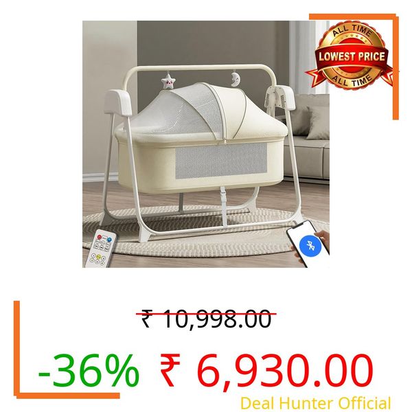 Infantso Smart Electric Baby Cradle Swing - Bluetooth & Remote Control, Customizable Swing Time,Adjustable 5-Speeds, Automatic Swing Cradle for 0-12 Month, Soft Mattress, Safe & Spacious Palna/Jhula
