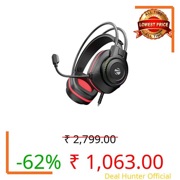 Zebronics Premium Wired USB Gaming Headphone, Simulated 7.1 Surround Sound, 40mm Neodymium Drivers, Windows Software, EQ, Flexible Mic, Multicolor, 2m Braided Cable, Ear Cushion, PC & Laptop (Jet 7.1)