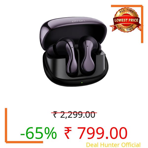 pTron Bassbuds Tango in-Ear TWS Ear Buds w/Custom EQ, 50hrs Playtime, Pristine Sound, Dual Mic, TruTalk ENC Calls, Mobile App,Wireless Bluetooth V6.0,Touch Controls,Type-C Charging, IPX5 (Nexua Black)