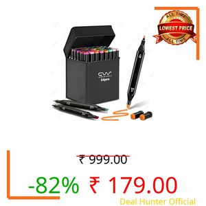 Cable World Dual Tips 24 Colors Markers Set, Art Markers for Adult Coloring Books, Artist Drawing Sketch Markers Set with Fine & Brush Tip (24 Pcs)
