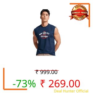 JUARI BE A GENTLEMAN Men's Sleeveless Tank Top–Premium Cotton Blend Muscle Fit Gym Vest |Casual Summer Workout Shirt (in, Alpha, L, Regular, NVY-1967)