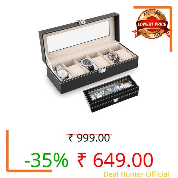 SPTEX 6 Slot Watch Storage Holder and Display Collection Box with Transparent Glass - Watch Case Organiser for Men and Women - Travel Friendly Box for Gifts (Multi)