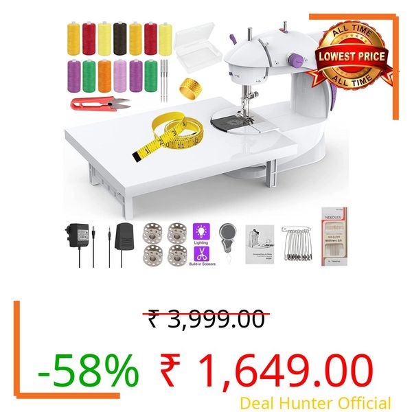 JAXHOM 2026 Mini Sewing Machine With Table Set I Electric Silai Machine With Extension Table, Foot Pedal, Adapter (D-6)
