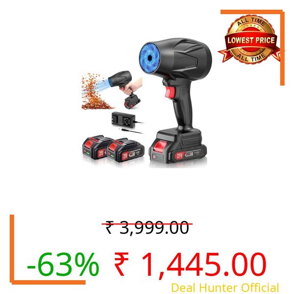 Electric Cordless Leaf Blower, 450000RPM Lightweight Handheld Dust Blower with 2 Battery & Charger, Adjustable Speed, High-Speed Motor Leaf Blowers for Lawn Care, Garage/Patio/Car Cleaning