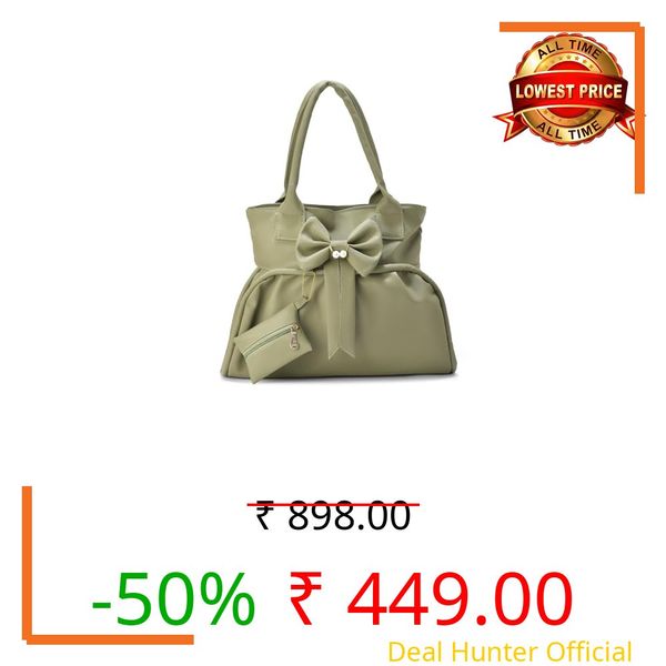 LUXEMODA Elegant Handbag & Purse for Women & Girls – Green Faux Leather Shoulder Tote with Adorable Bow & Mini Pouch | Classy, Spacious, Durable Fashion Purse for College, Office, Shopping & Daily Use