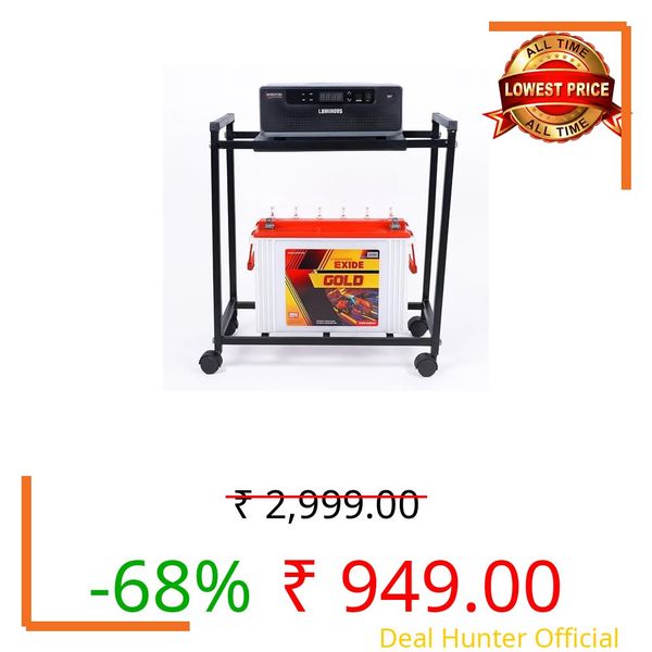 Koopso Premium Inverter Trolley for Home | Heavy-Duty Inverter Stand | Durable InverterStand for Home 1 Battery Setup | Max Weight Capacity 100Kg+ | 360° Caster Wheels