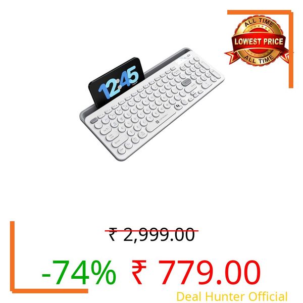 Portronics Bubble 3.0 Wireless Keyboard with Bluetooth + 2.4 GHz USB Receiver, Rechargeable Battery, Dual Height Adjustment, Multimedia Hotkeys with Numpad, for Laptop, PC, Smartphone, Tablet(White)