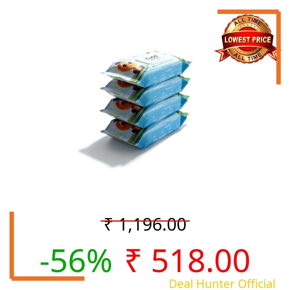 Cugo Baby Wipes, Gentle on Sensitive Skin, Plant-Based Fabric, 99.5% Water-Based, Natural Australian Kakadu Plum Infused, Dermatologically Tested, Newborn Safe, Biodegradable (Pack of 4)