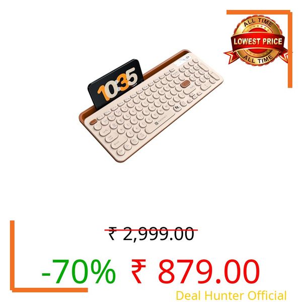 Portronics Bubble 3.0 Wireless Keyboard with Bluetooth + 2.4 GHz USB Receiver, Rechargeable Battery, Dual Height Adjustment, Multimedia Hotkeys with Numpad, for Laptop, PC, Smartphone, Tablet(Beige)