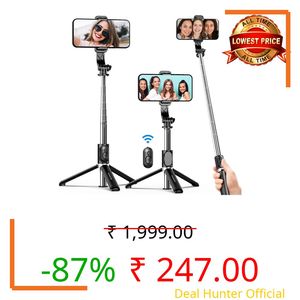 Kratos K1 - V3 Selfie Stick with Tripod Stand,Extendable Selfie Stick for Mobile Phone with Bluetooth Remote,3-in-1 Multifunctional Design for Redmi/Xiaomi/OnePlus/Samsung/Oppo/Vivo and All Phones
