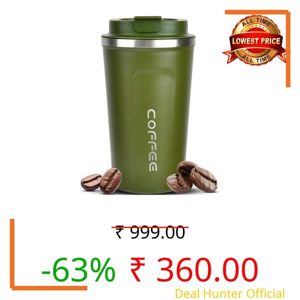 Himanshi Plus Insulated Coffee Travel Mug – Double Walled Stainless Steel Tumbler with Leakproof Lid | Thermal Mug with Non-Slip Protective Cover (Display Insulated Coffee Mug-Green)