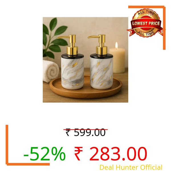 LAGET® 300ml Soap Dispenser for Wash Basin - Marble Golden Print | Kitchen and Bathroom Accessories Items | Refillable Handwash Dispenser Bottle- Set of 2 (White Twinkle)