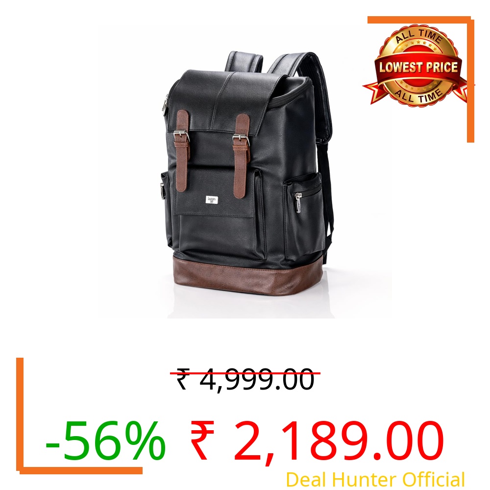 LOGGIN 15.6 Inch Unisex Laptop Backpack for Men & Women | Premium Vegan Leather Water-Resistant Bag | Stylish Office, College & Travel Backpack with Anti Theft Design Multiple Pockets (Midnight Black)