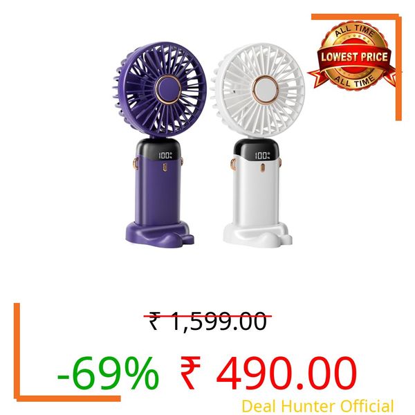 Aucoofany 2 PCS Portable Handheld Fan, 12 hours Upgrade 3200mAh Mini Fan with Stand, 90° Foldable, 5 Speed Wind,Hand Held/Neck/Desk 3 in 1 Personal Small Fans, Makeup Fans for Women (Purple, White)