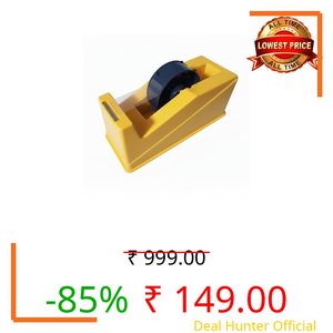 Tape Dispenser Heavy Duty 1 Inch | Durable Stationery Tape Cutter with Rubber Base Stable and Non-Slip Tape Holder | Built-in Paper Cutter | for Office, Home, Packaging & Craft Use | Yellow