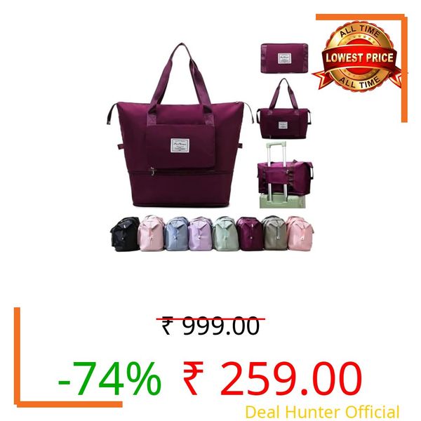 TEKCOOL Nylon 41 Liter Expandable Travel Bags for Women, Duffle Bags for Women Luggage, Foldable Vanity Traveling Bag, Waterproof Hand Bag for Ladies Personal Items(Wine):
