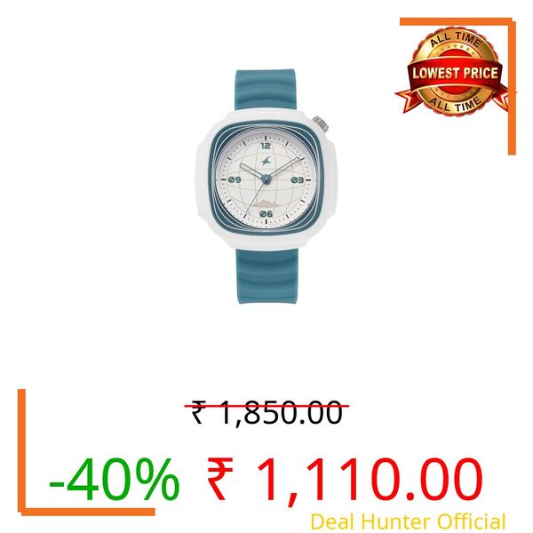 Fastrack-Tees Hype Adventure Quartz Analog White Dial Green Silicon Strap Watch for Men - 38169PP05W
