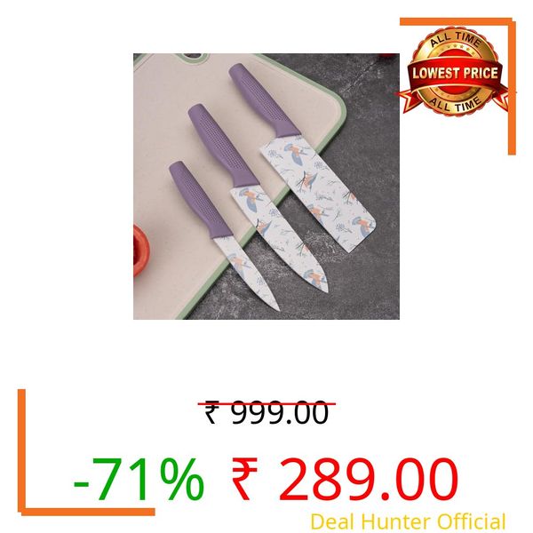 Dalveen Carrot Kitchen Knife Stainless Steel 3 Pieces Professional Knife Set with Color Printing and Non-Slip Handle (Purple)