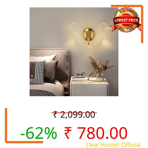 blissbells Butterfly Designer LED Wall Light | Modern Decorative Wall Lamp with Warm White Glow | Luxury Gold Finish Wall Sconce for Bedroom, Living Room & Kids Room