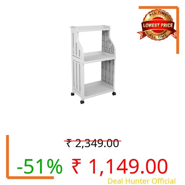 Epicasa® Rolling Rack Organizer| Heavy-Duty Plastic Storage Trolly with Wheels & Handle| Onion Stand for Kitchen | Vessels & Vegetable Organiser | Beige (Pearl Grey, 3 Tier)