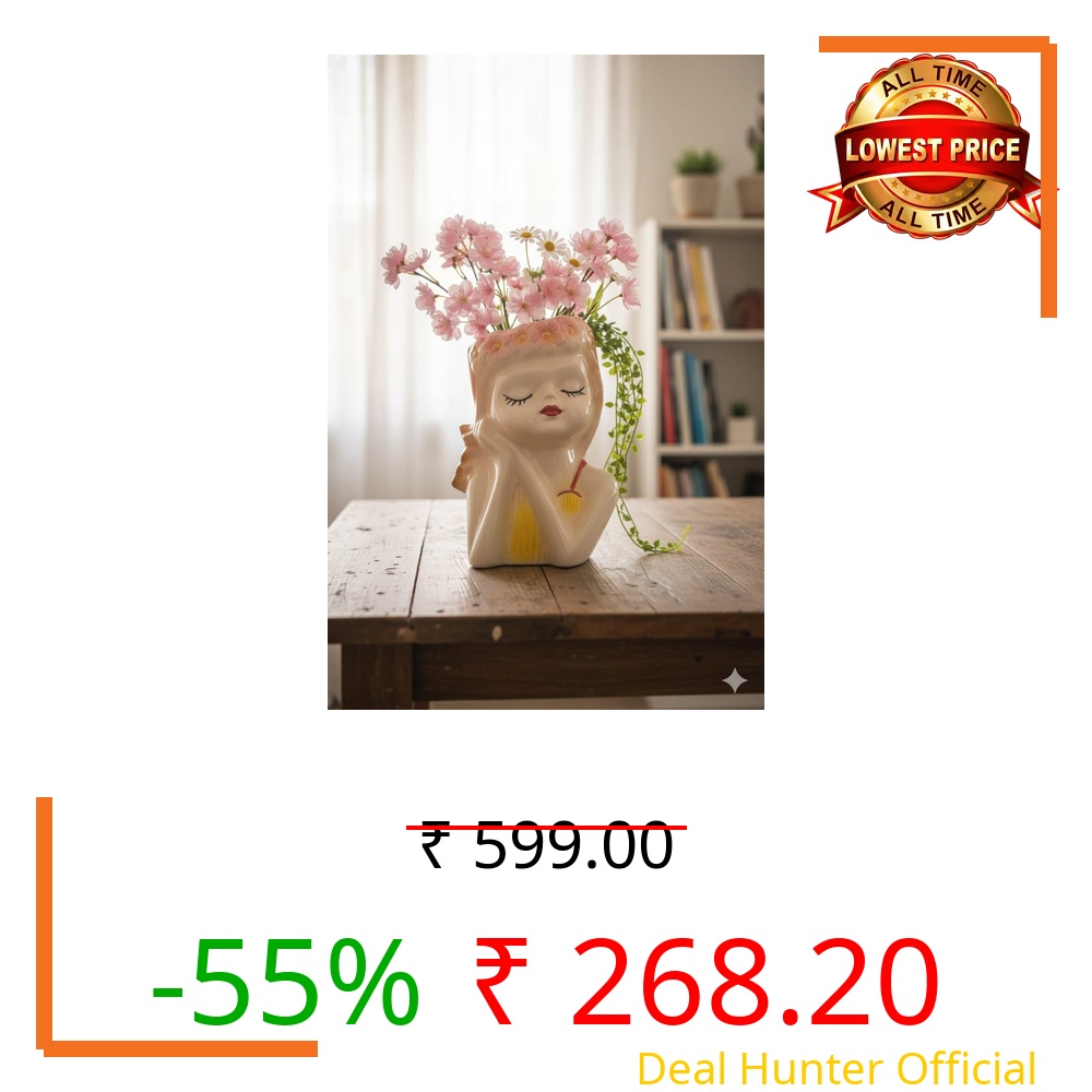 Tomar Decor Girl Holding Planter Resin Succulent Planter 7 inch Indoor Showpieces Pot Decorative Planter, Plant Container Set Indoor Doll Flower Pot for Garden Home Decor 17.78cm