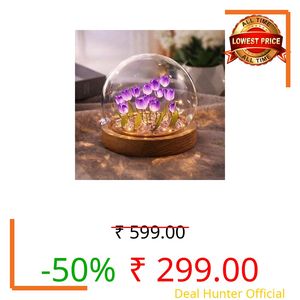 One94Store Artificial Tulip LED Night Lamp – Glass Decorative Light with 10 Purple Flowers for Bedroom, Living Room & Table, Romantic Decor, Valentine Day Gift, Love Gift for Her, Couple Gift
