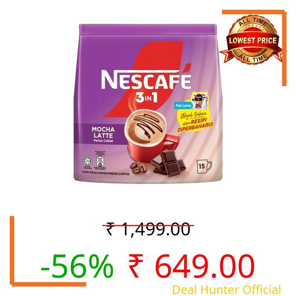 NESCAFE 3 in 1 Mocha Latte Instant Coffee Mix, Chocolate Flavor, Each 25g X15 Sachets, Premix Coffee Powder (From Malaysia)