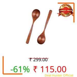 Thinp 2 Pcs Wooden Spoons for Eating, 7 Inch Wood Soup Spoons Long Handle Wood Teaspoons Woods Table Spoon for Cooking Wooden Serving Spoon for Tea Coffee Honey Desserts Cereal