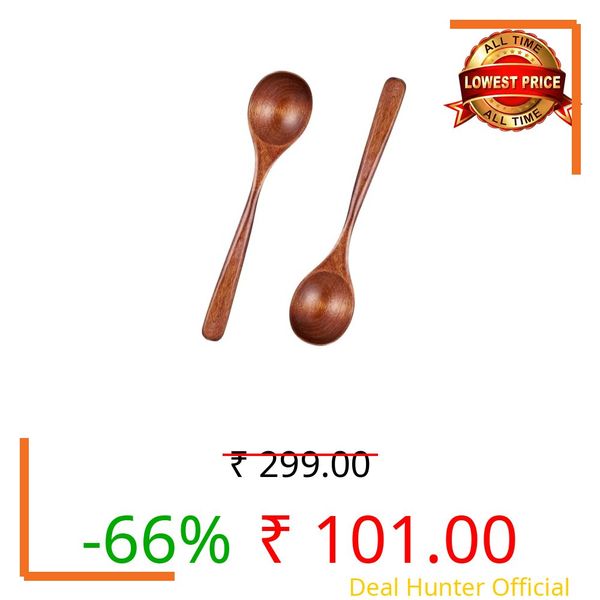 Thinp 2 Pcs Wooden Spoons for Eating, 7 Inch Wood Soup Spoons Long Handle Wood Teaspoons Woods Table Spoon for Cooking Wooden Serving Spoon for Tea Coffee Honey Desserts Cereal