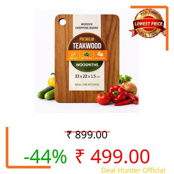 WOOD SMITHS Teak Wood Chopping Board Medium 33 x 22 cm Solid Wooden Cutting Board for Kitchen Durable Food Safe Board for Vegetables Meat Fruits Easy to Clean Long Lasting Teak Board