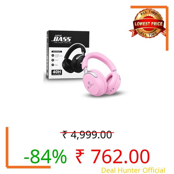 PunnkFunnk Wireless Over-Ear Bluetooth Headphones – Deep Bass, Noise Isolation, Soft Cushioned Earcups, Foldable Lightweight Design, HD Mic for Gaming, Music & Calls (Pink)