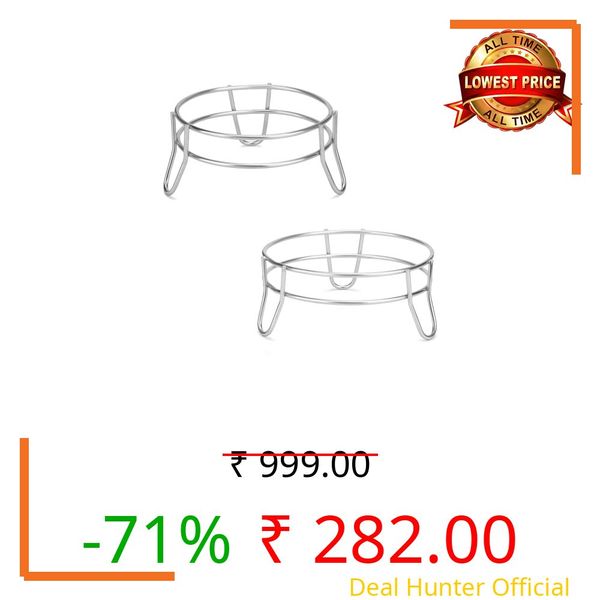 TechSrmaji Premium Stainless Steel Matka Stand, Round Water Pot Dispenser Holder for Kitchen Storage, Heavy-Duty Clay Pot Rack, 2 Pack