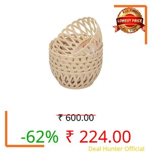 RATAN PLASTICWARE Cane Small Plastic Storage Basket for Fruits, Vegetables & Snacks – Decorative Woven Design for Kitchen, Dining Table & Home Use I Pack of 6 - Beige