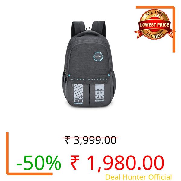 Safari Quadro 43L School bag for Boys and Girls, Office use/travel bag for men & women, Casual 4 Compartment Printed Large Backpack Bags with Armor Base, Organizer, File holder, Rain Cover, Antitheft