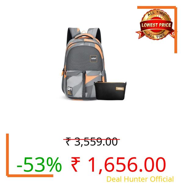 Safari Bonus 37L School bag for Boys and Girls, Office use/travel bag for men & women, Casual 3 Compartment Printed Large Backpack Bags with Armor Base, Freebie pencil pouch, File holder, Rain Cover