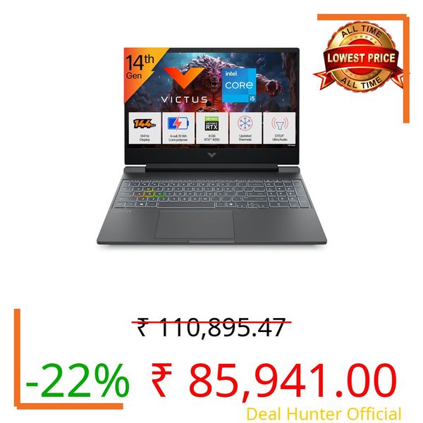 HP Victus, Intel Core i5-14450HX 14th Gen, 6GB RTX 4050, 24GB DDR5(Upgradeable) 512GB SSD, FHD, 144Hz, 300 nits, 15.6''/39.6cm, Win11, M365* Office24, Mica Silver, 2.29kg, fa2382tx, RGB Gaming Laptop