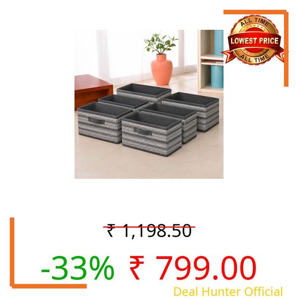 DALUCI Foldable Wardrobe Organizer Storage Box (Pack of 6, Black) | Premium Clothes Storage Basket for Wardrobe & Closet | Strong Non-Woven Foldable Boxes for Storage | Space Saving Cloth Organizer