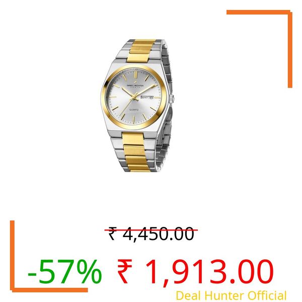 Daniel Hechter Paris Avenue Hoche Collection Modern Analog Watch for Men with Round Dial and Stainless Steel Band-DHM1004 (Dial:White,Strap:Gold)