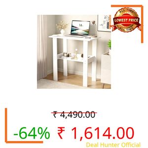 Lukzer Engineered Wood Study Table | Modern Computer Table for Home & Kids Study Room | ST-004S/White | Compact Design Office Desk with Storage Shelf Work from Home Laptop Table Gaming Workstation