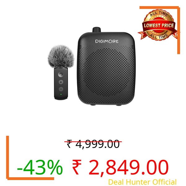 DIGIMORE 10W Voice Amplifier w/Collar Mic for Teachers | 12Hrs Battery | BT 5.4 | in-Built Noise Reduction | Wireless Collar Mic for Guides, Fitness, Announcements, Schools & Colleges (D-1200 Collar)
