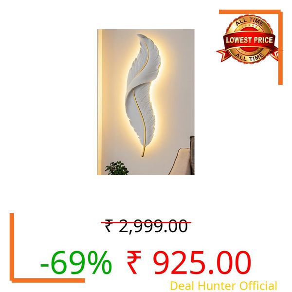 UJALAVISTA Feather Shape Wall Lamp | 65cm Acrylic Fancy Wall Light | 3-Color LED (Warm/Natural/Cool) | Modern Decorative Wall Sconce for Living Room & Bedroom (White Feather) (1, White)