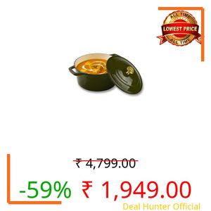 CUMIN CO. Cast Iron Dutch Oven 1.2L, 16 cm | Induction Base Cookware | 10 Years Warranty | Non Toxic Non Stick Biryani Pot with Lid | Heavy Bottom | Toxin Free Coating | Free Accessories | Green