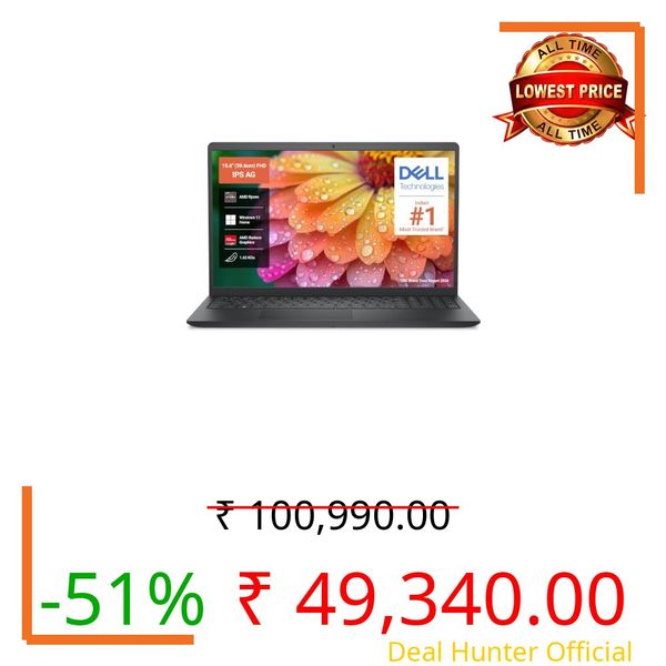 Dell 15 (Previously Inspiron), R5-7520U Processor, 8GB LPDDR5 RAM, 512GB SSD, FHD 15.6"/39.62 cm Display, Windows 11 Home, Carbon Black, 1.63kg, Standard Keyboard, 15 Month McAfee, Thin & Light Laptop