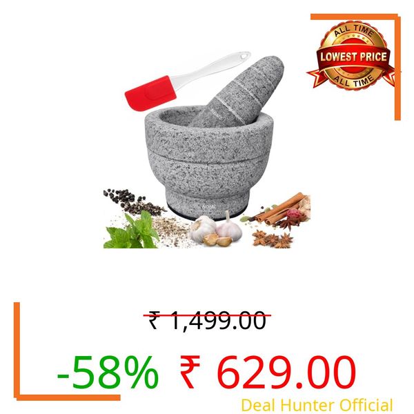 NOMZ Mortar and Pestle Set for Kitchen - Natural Stone Grinder (Khalbatta) with Anti-Scratch Pad & Silicone Spatula - 1.5 Cup, 5 Inch Diameter