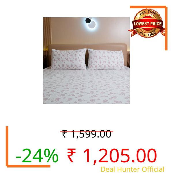 Amazon Brand - Umi 100% Cotton Fitted King Bedsheet with 2 Pillow Covers, Elastic Deep Pocket King Size Bed Sheet 72x78 Inches, Soft Breathable, Wrinkle Resistant Bed Linen- Cloud Flora - Pink